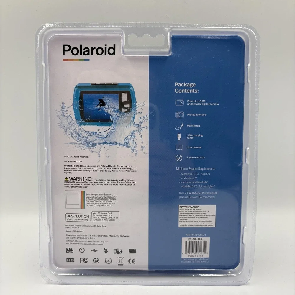 Polaroid IS049 Underwater Digital Camera 16MP Waterproof 4x Zoom Blue Teal‎ Case